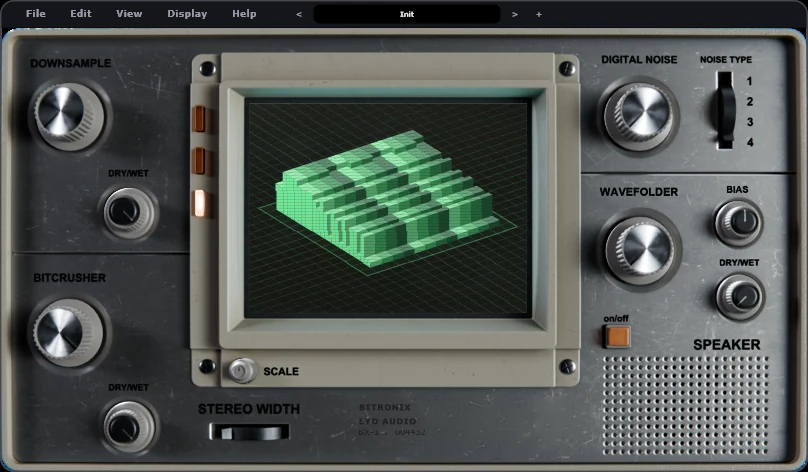 The Bitronix plug-in panel, with its CRT oscilloscope screen